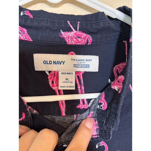 old navy mens flamingo button down size XL Pink & Navy - Picture 5 of 6